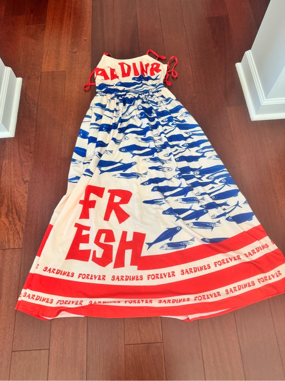 Sleeveless Red, Blue & White Printed Maxi Dress - Picture 6 of 8